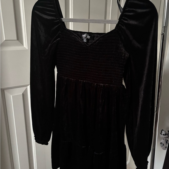 Black Velvet Smocked Babydoll Dress - Picture 10 of 13